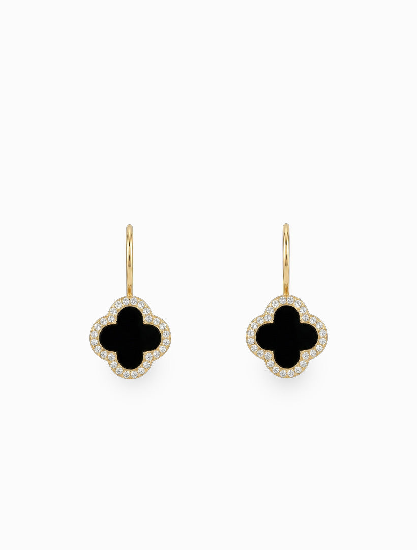 Black Enamel Clover French Hooks