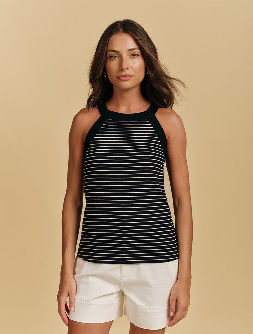 Raven Halterneck Tank Black White