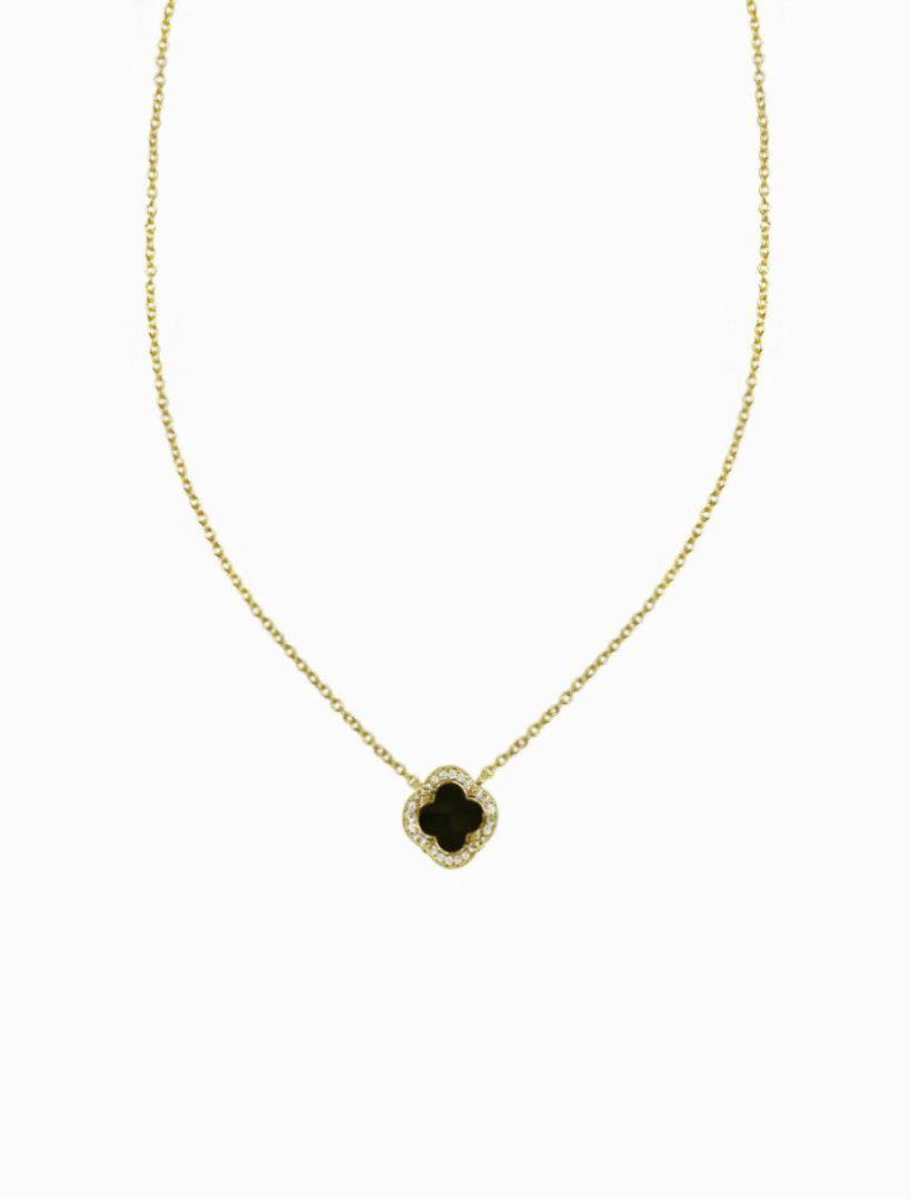 Front view - black clover gold necklace