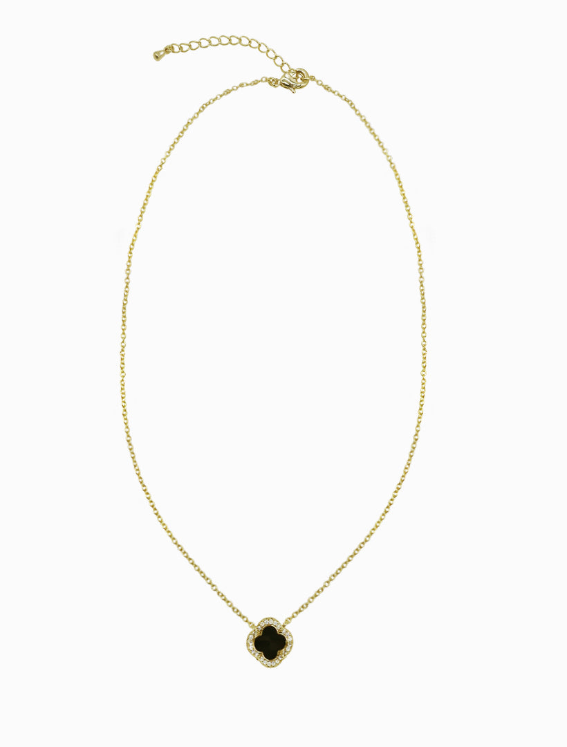 Front view - black clover gold necklace