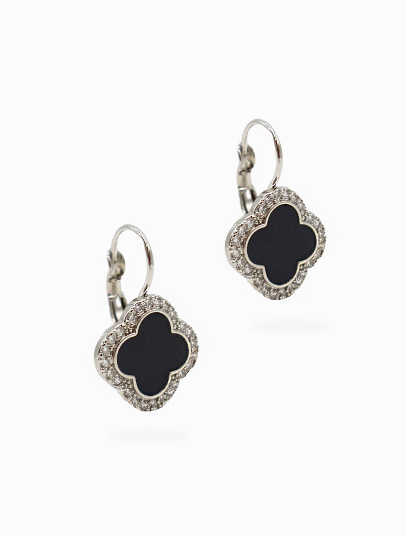 Side view - black clover silver earrings