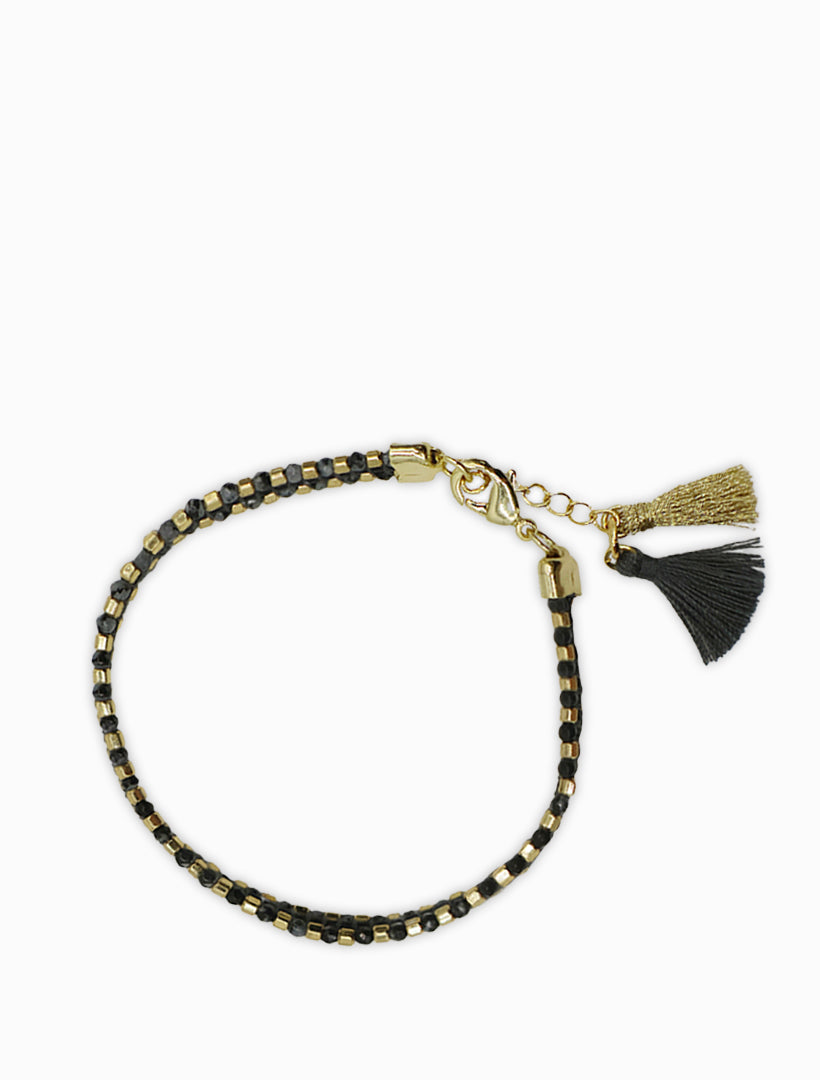 Front view - Black beaded tassel bracelet