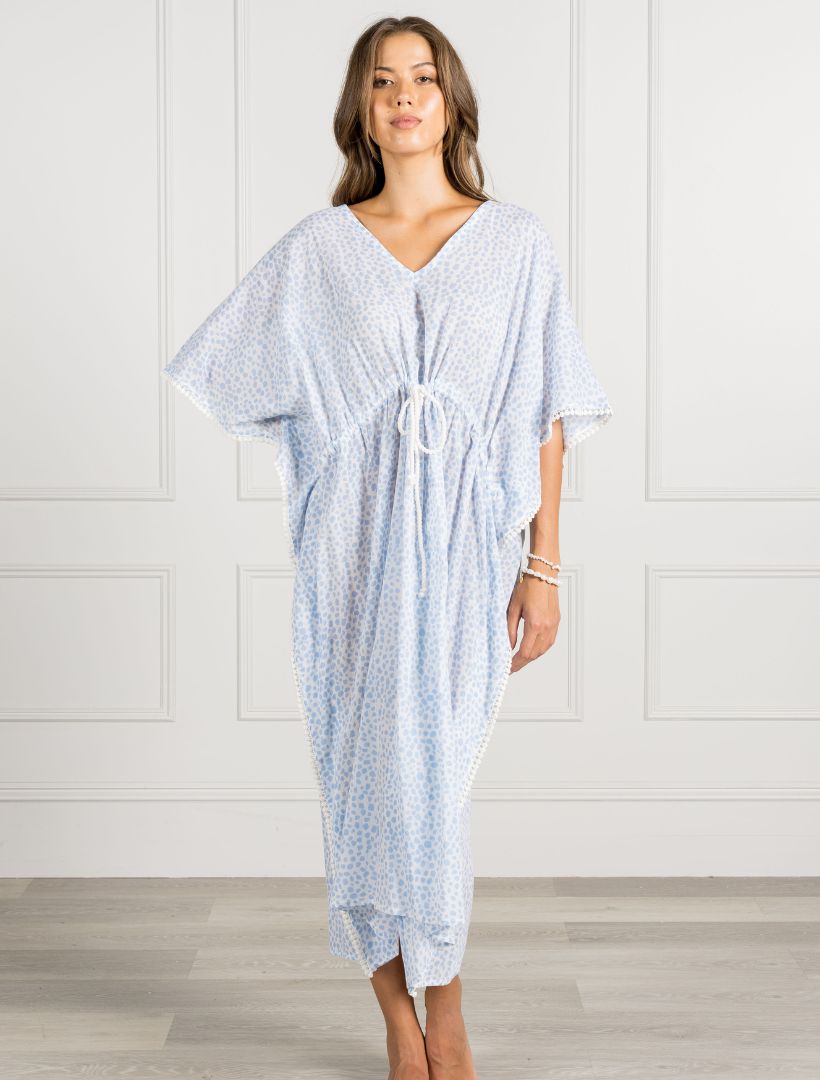 Front view - blue v neck kaftan