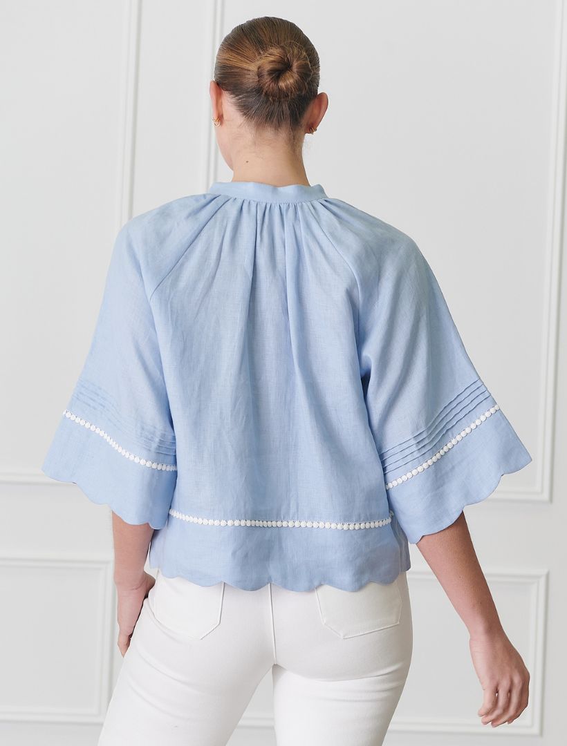 Back view - Blue lace linen shacket