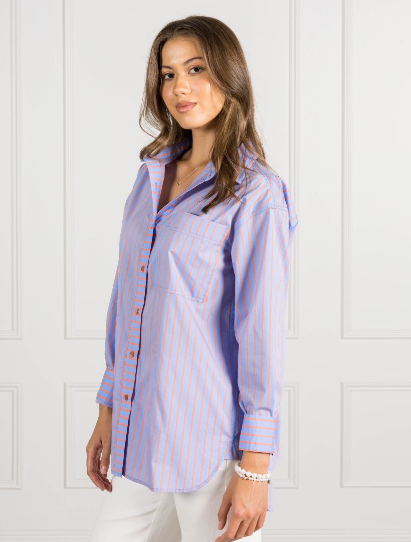 Front view - blue striped shirt