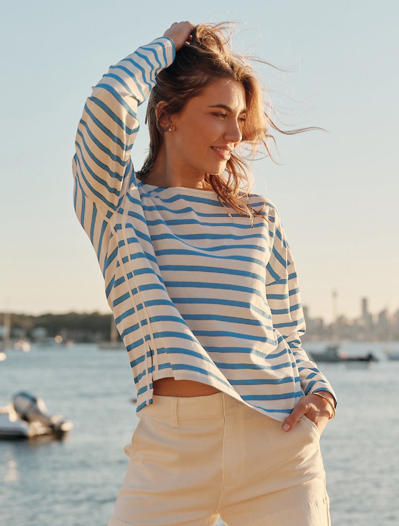 Bretton Stripe Tee Cornflower Blue