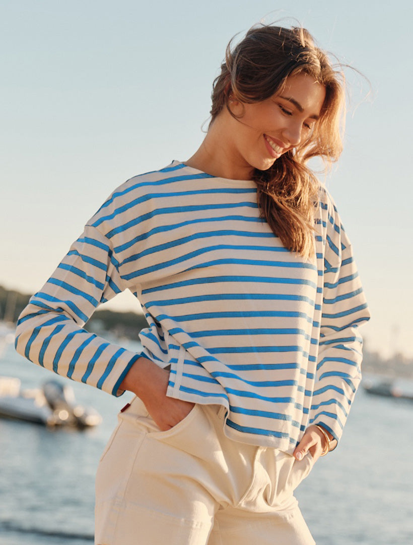 Bretton Stripe Tee Cornflower Blue