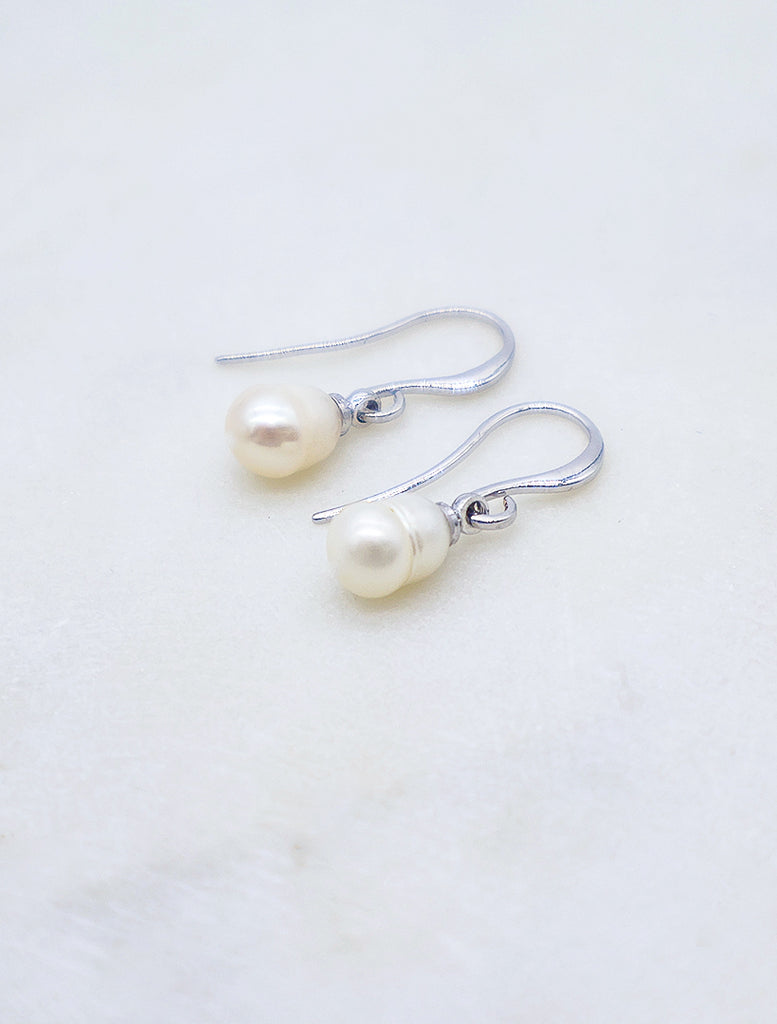 Pearl Drop Hook Earrings Silver - Zjoosh