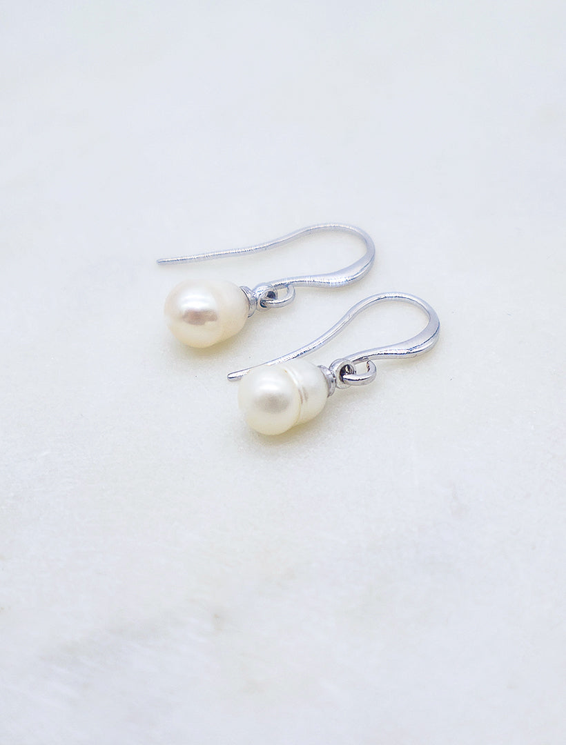 Pearl Drop Hook Earrings Silver - Zjoosh