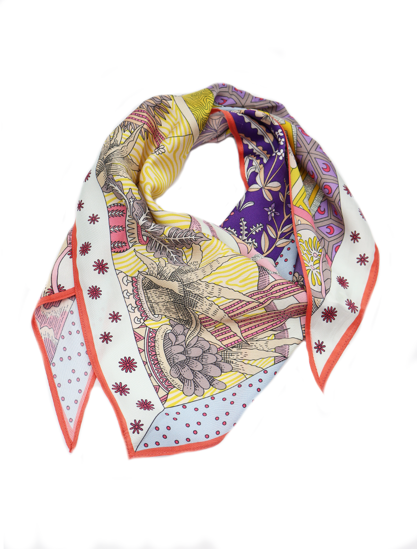 Bunnies and Flowers Scarf Lilac