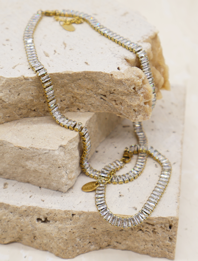 Baguette Crystal Necklace Gold