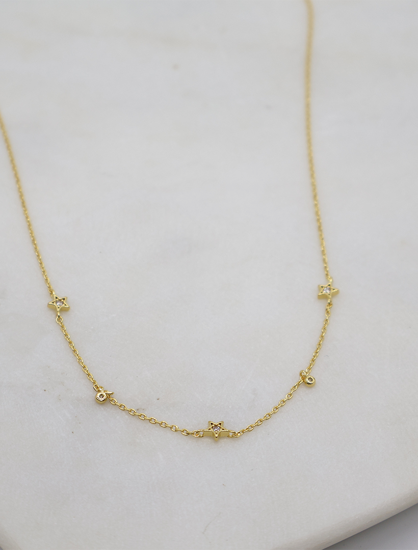Star and Crystal Necklace Gold