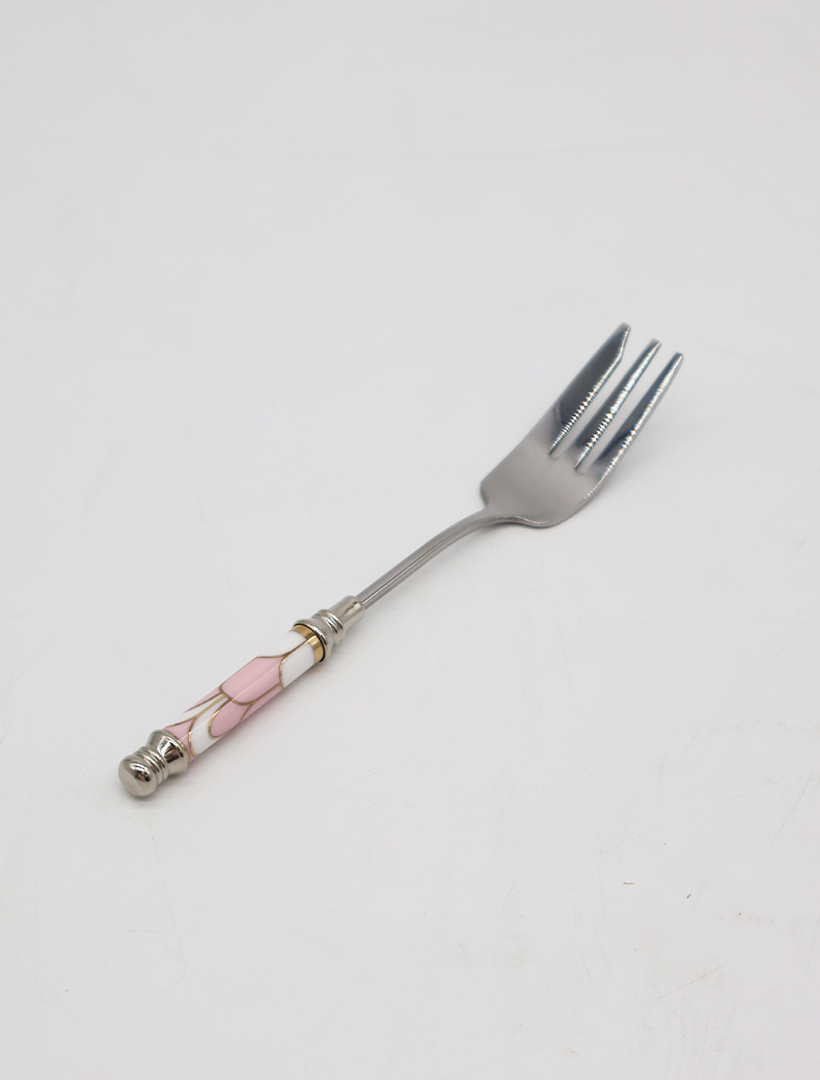 Ceramic Pink Stripe Fork Silver