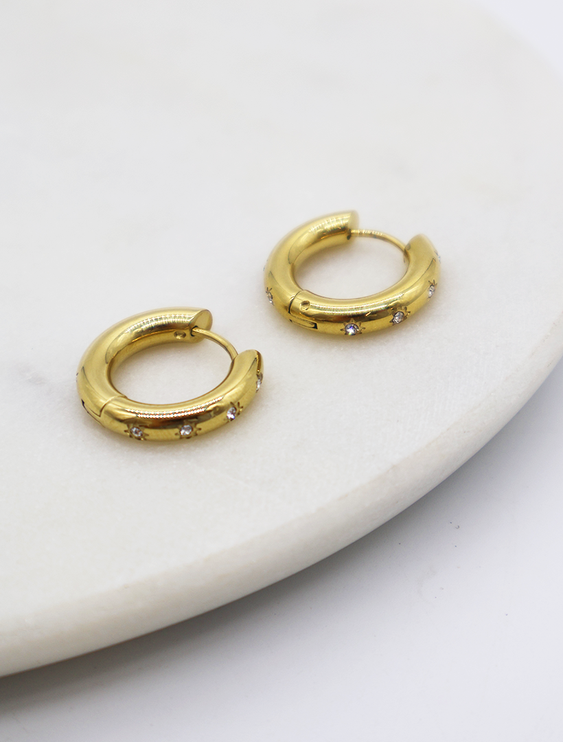 Gold and 3 Crystal hinged Hoops