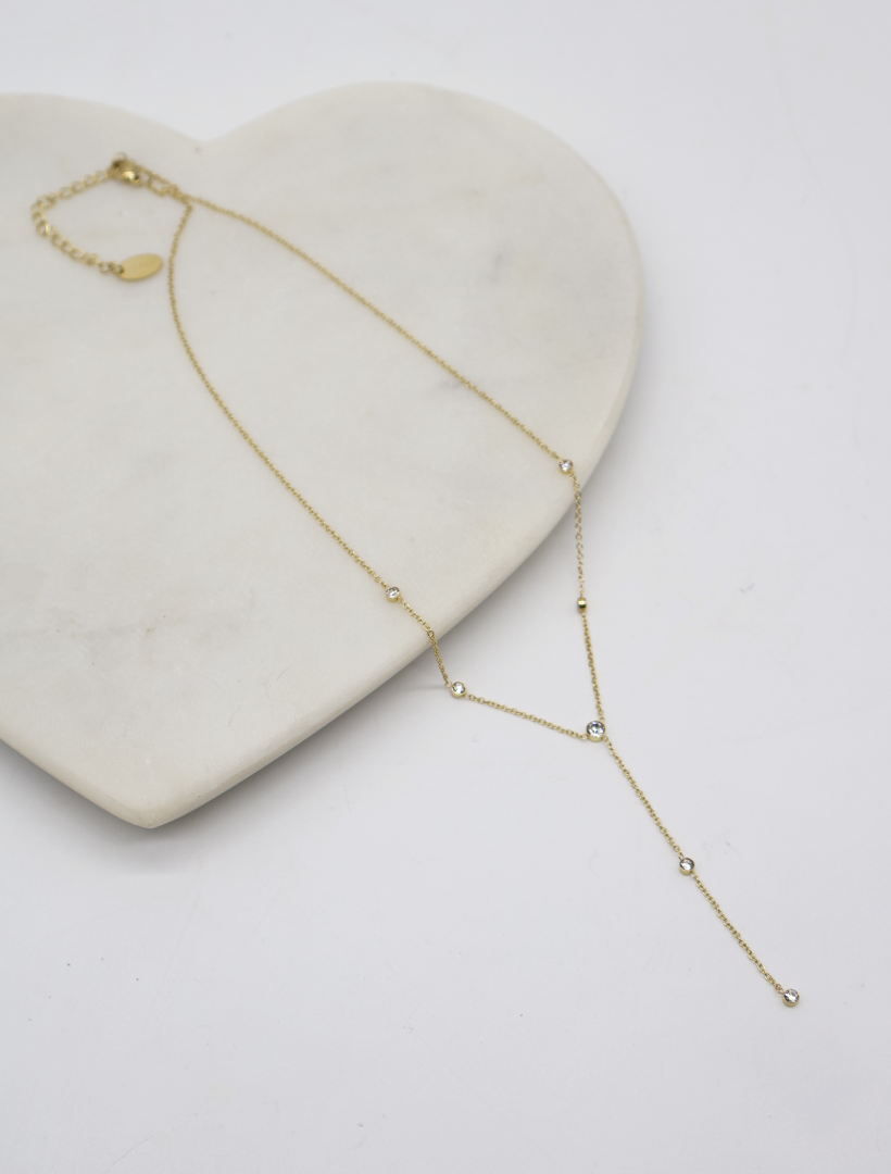 Crystal Long Drop Necklace Gold