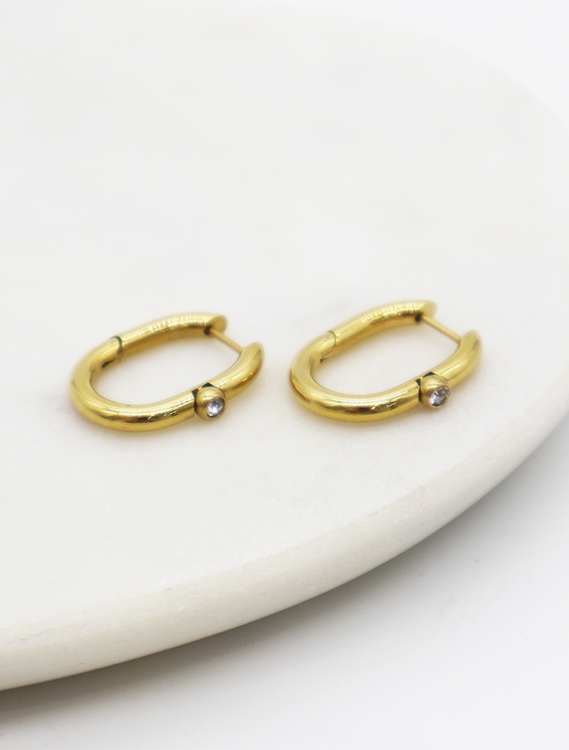 Gold and 1 Crystal Hinged Hoops