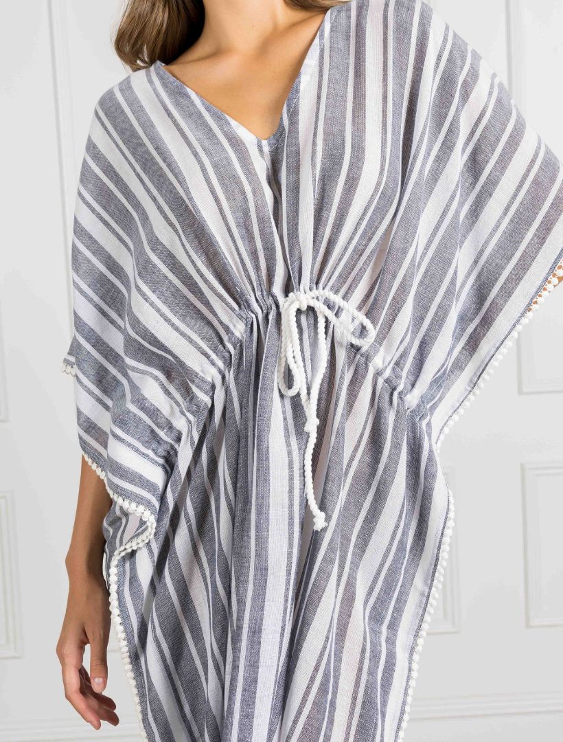 Capri navy striped kaftan detail