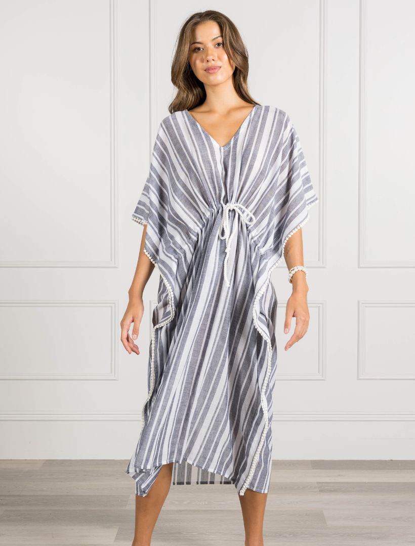 Front view - Capri navy striped kaftan