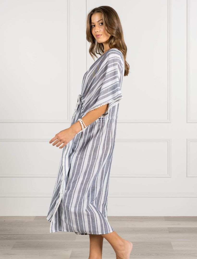 Side view - Capri navy striped kaftan