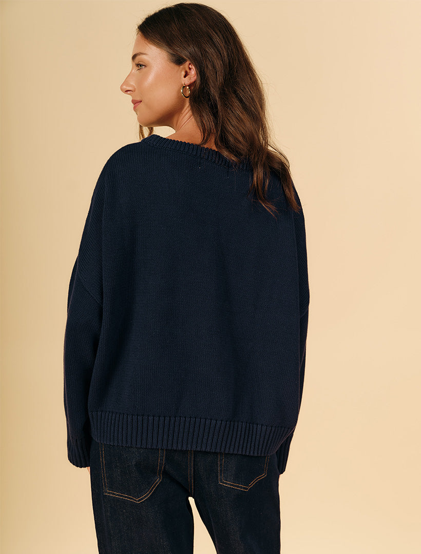 Carla Cotton Crew Neck Jumper Navy