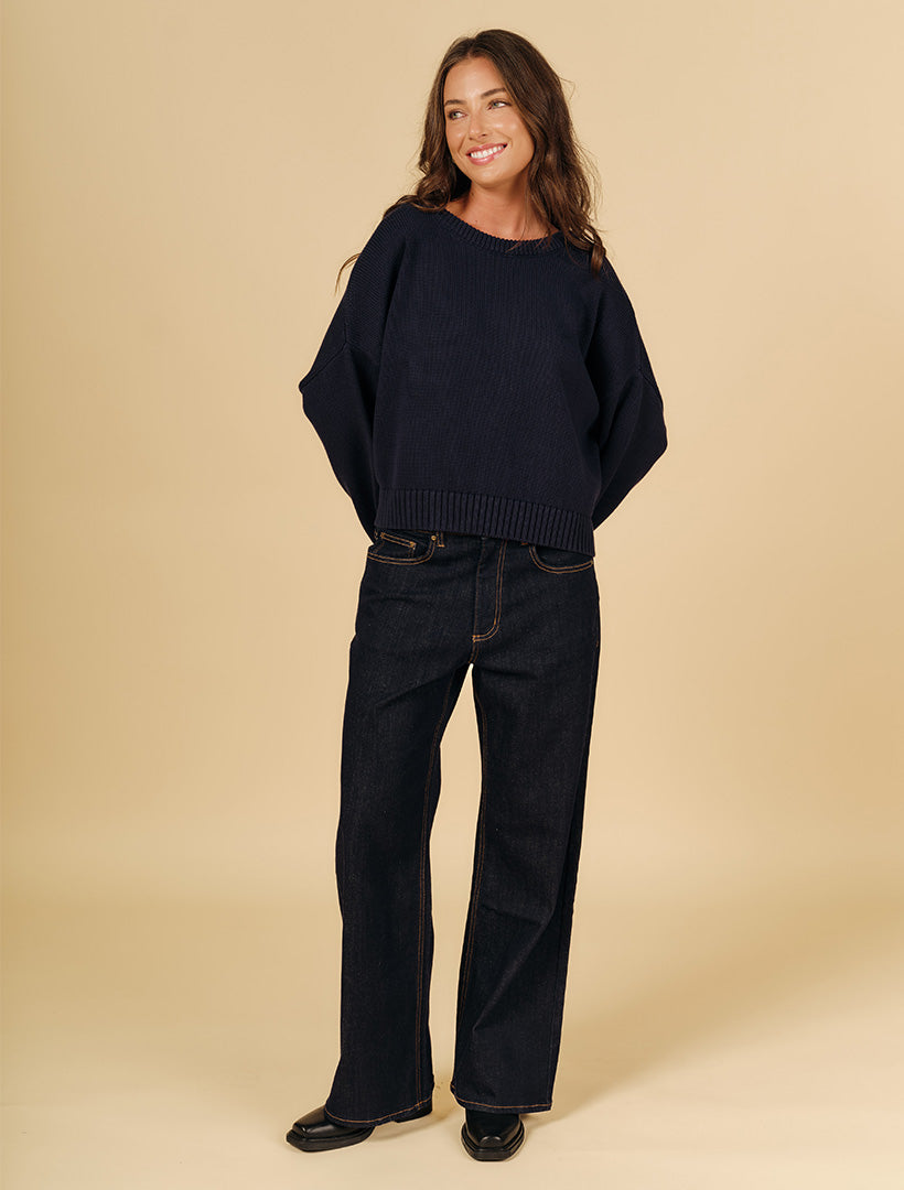 Carla Cotton Crew Neck Jumper Navy