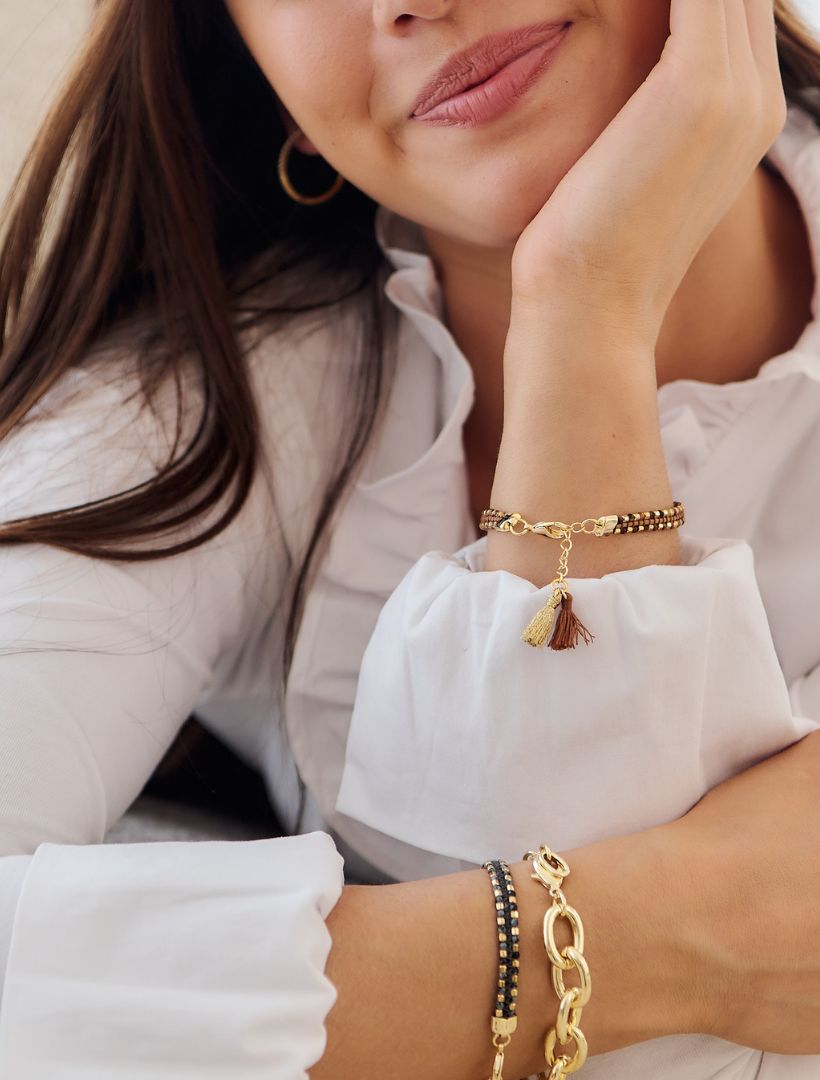 Chocolate Beaded Tassel Bracelet