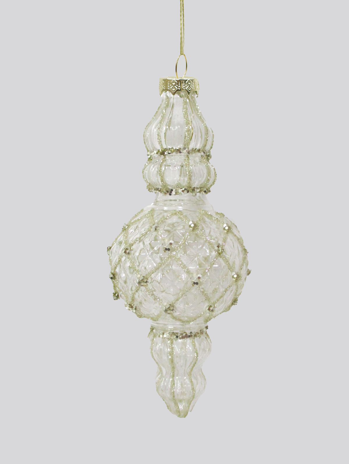 Front view - Christmas glass finial bauble clear