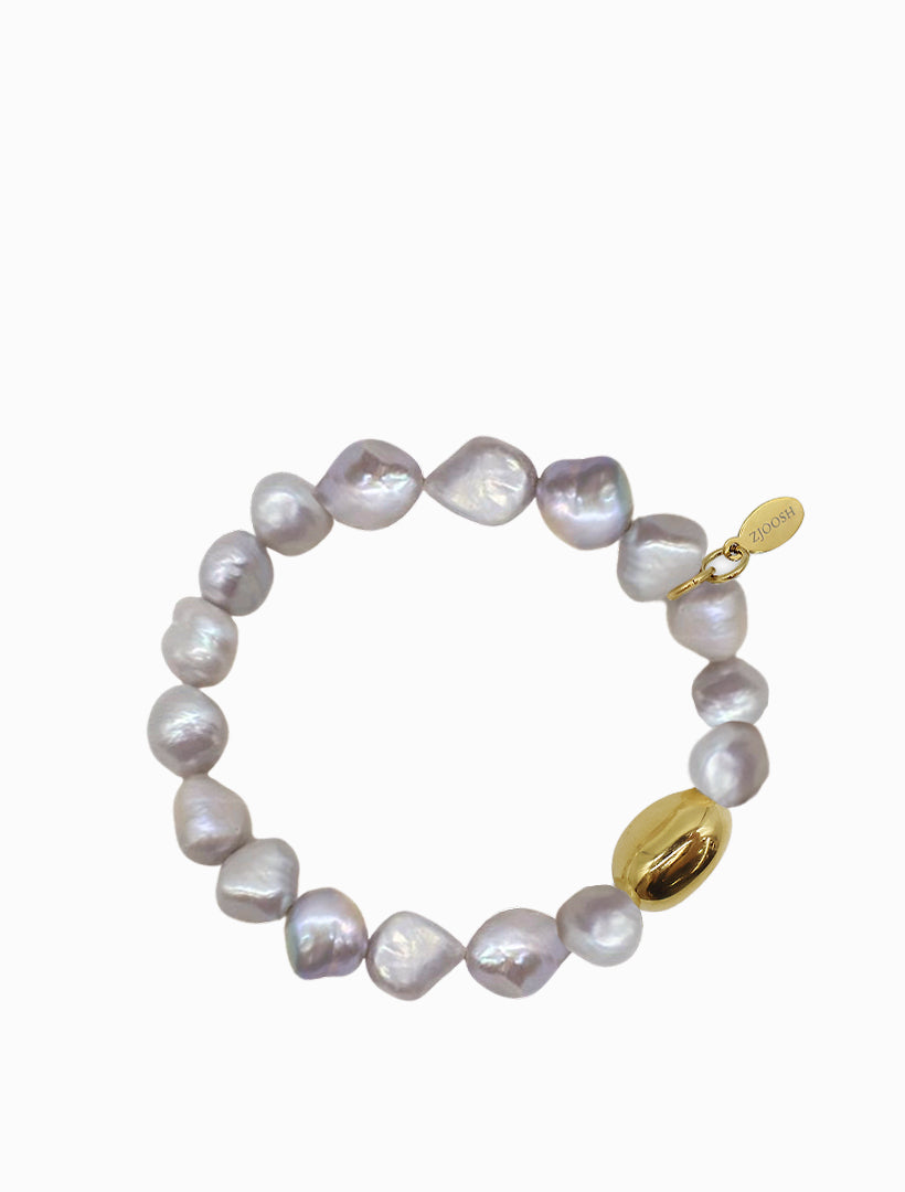 Grey Pearl Bracelet Gold Bean