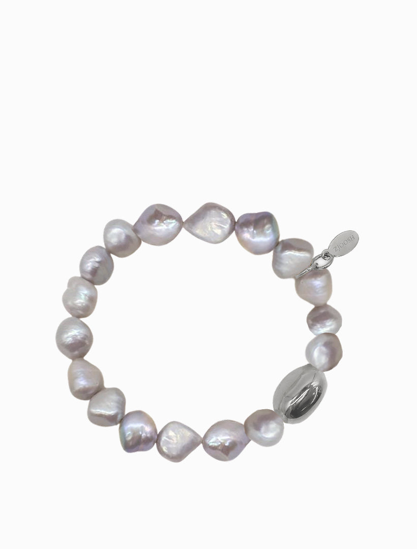 Grey Pearl Bracelet Silver Bean