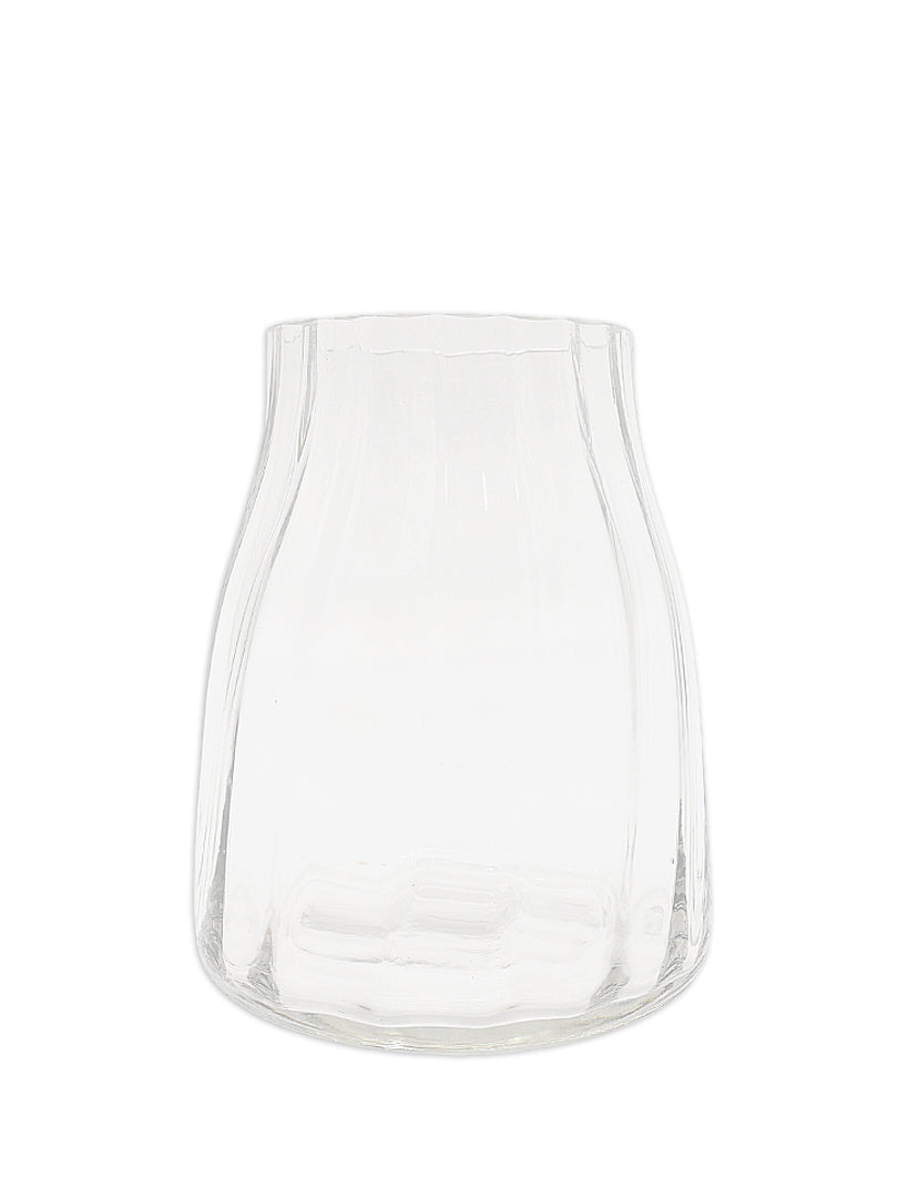 Front view - clear ribbed pattern vase