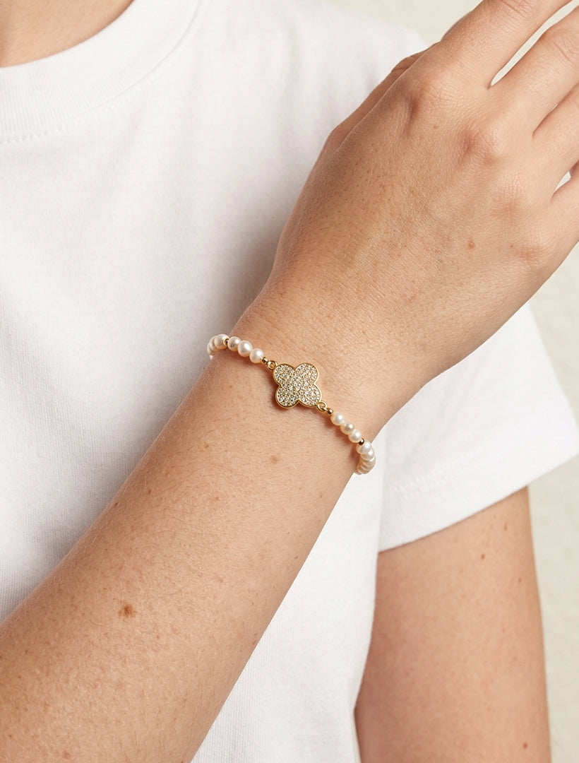 Clover Adjustable Pearl Bracelet