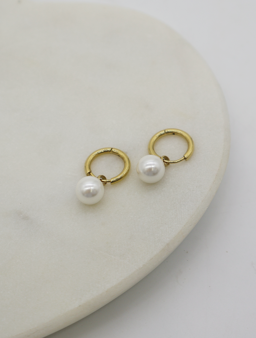 Tiny Hoops With Pearl Gold