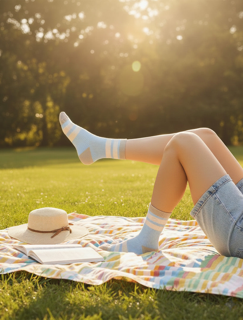 Cotton Blend Crew Socks Blue