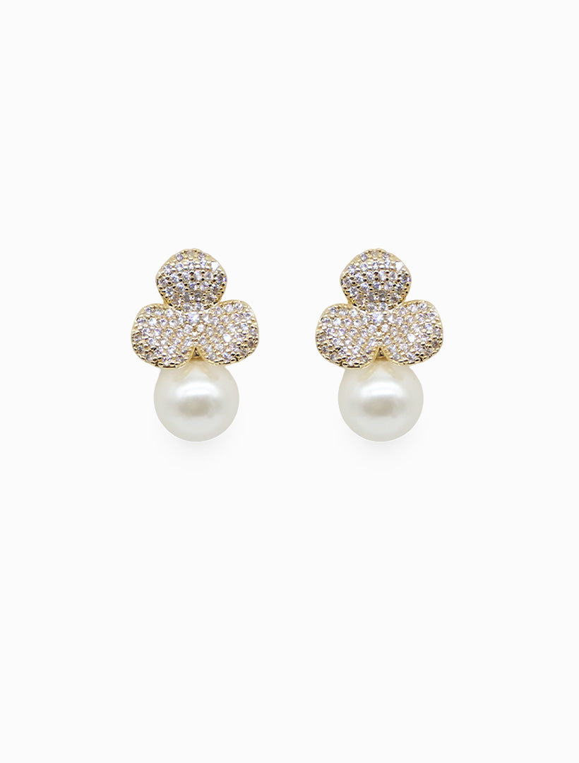Crystal 3 Petal and Pearl Studs