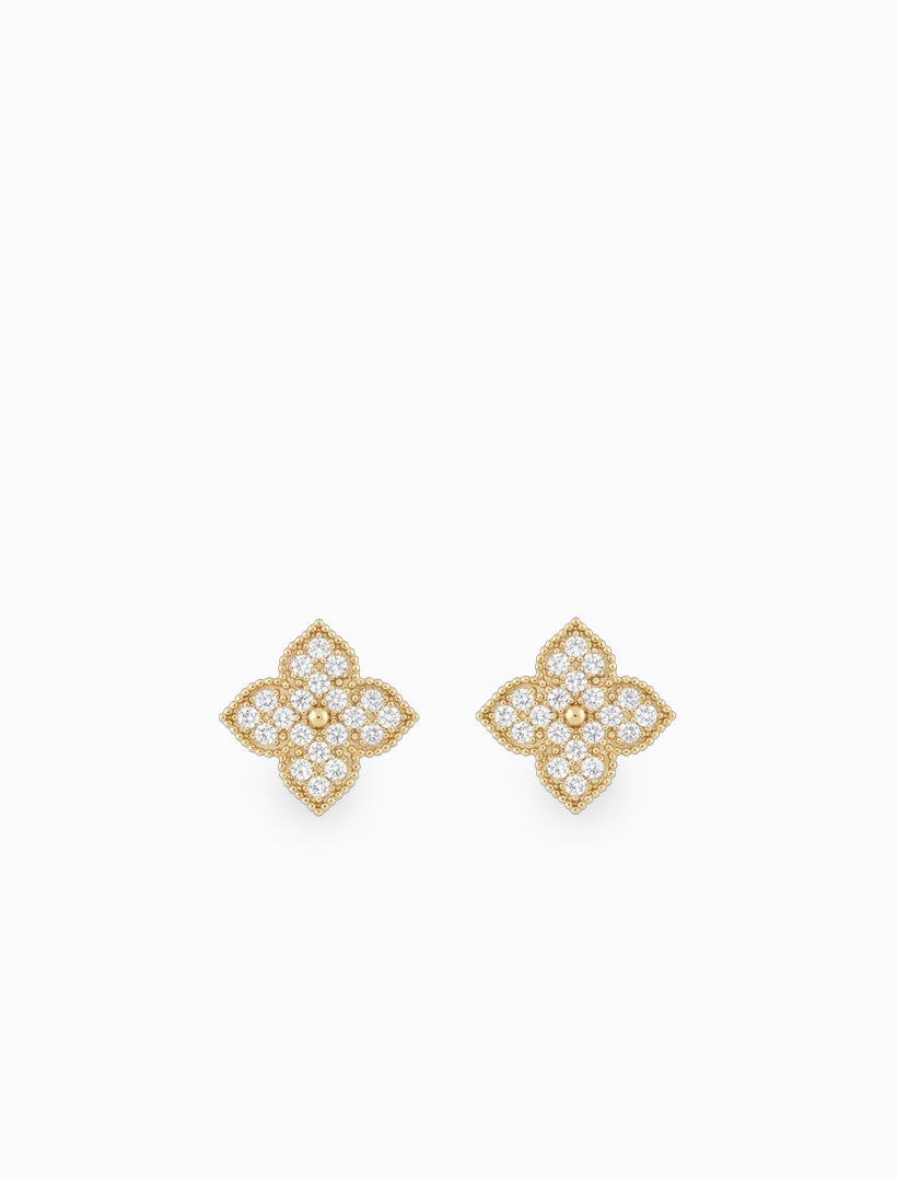 Crystal 4 Petal Earrings Gold