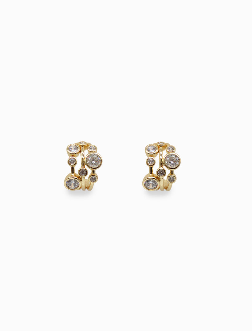 Crystal Bezel Mini Hoops Gold