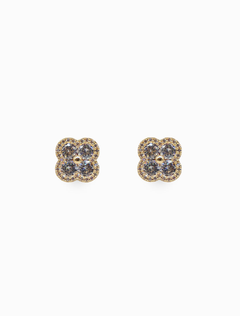 Crystal Clover Studs Gold