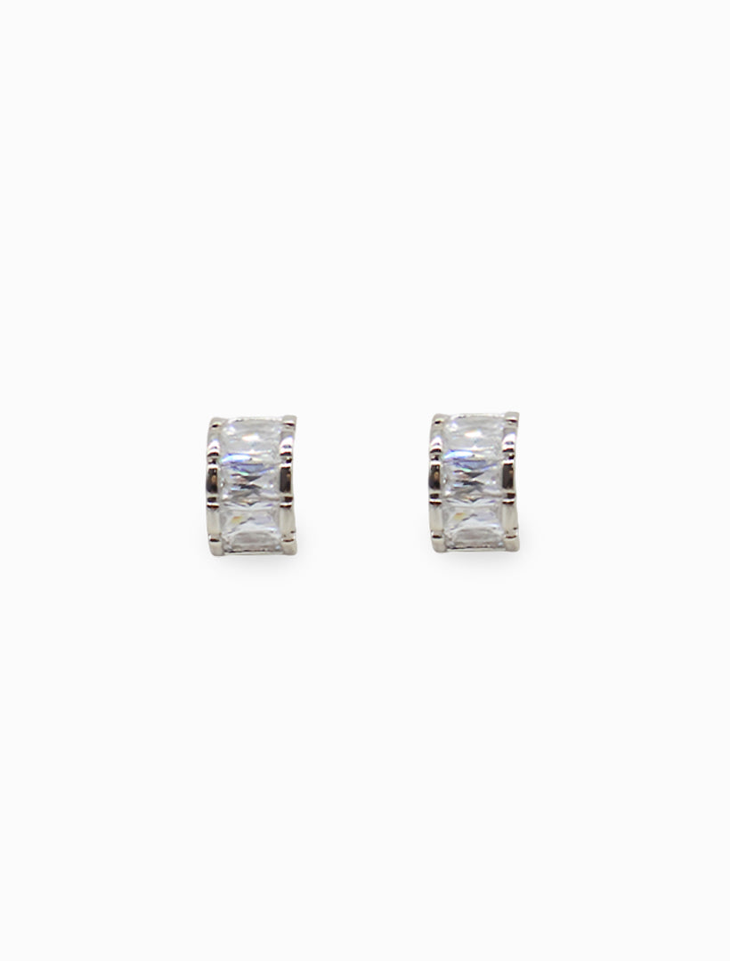 Crystal Half Hoop Studs Silver