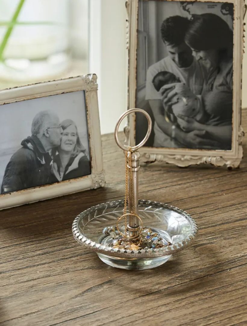 Front View - Cut Glass Ring Dish with Handle