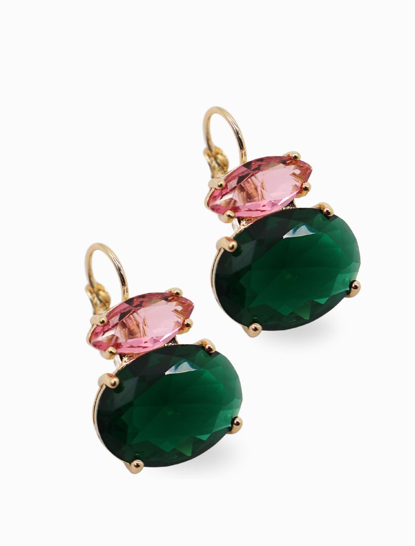 Double Crystal French Hooks Pink and Green