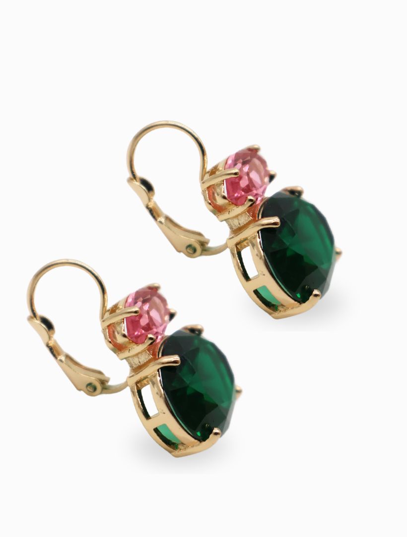 Double Crystal French Hooks Pink and Green