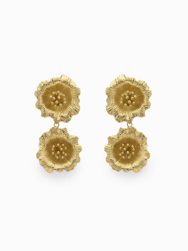 Double Layer Flower Studs Gold