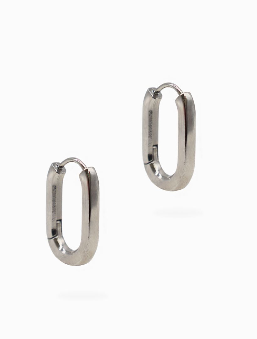 Solid Oval Lever Hoops Silver