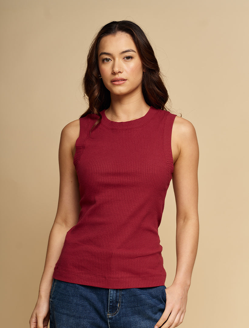 Elodie Rib Vest Burgundy