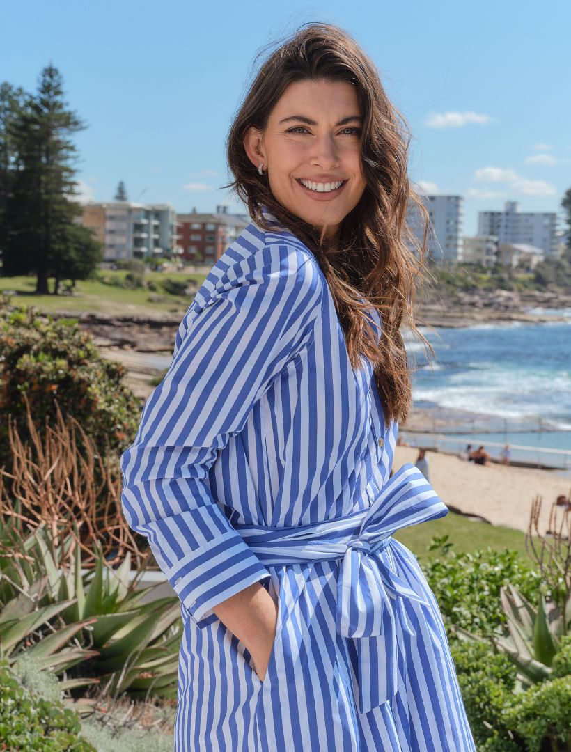 Side view - blue striped shirt dress