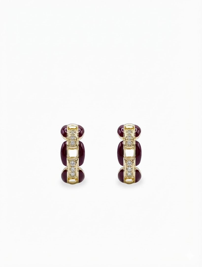 Enamel and Crystal Hoops Burgundy