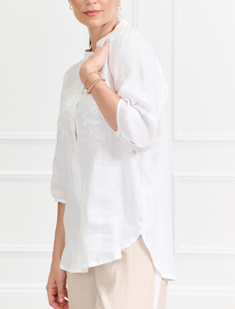 Evie EMB Linen Shirt White