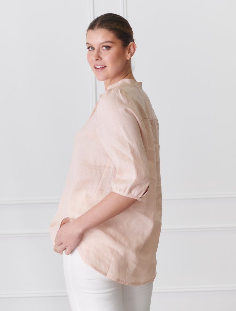 Back view - blush linen shirt