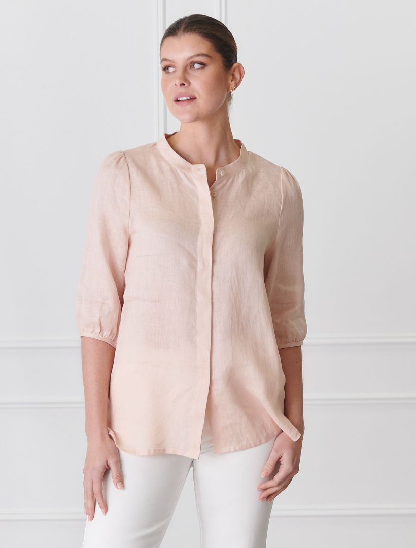 Front view - blush linen shirt