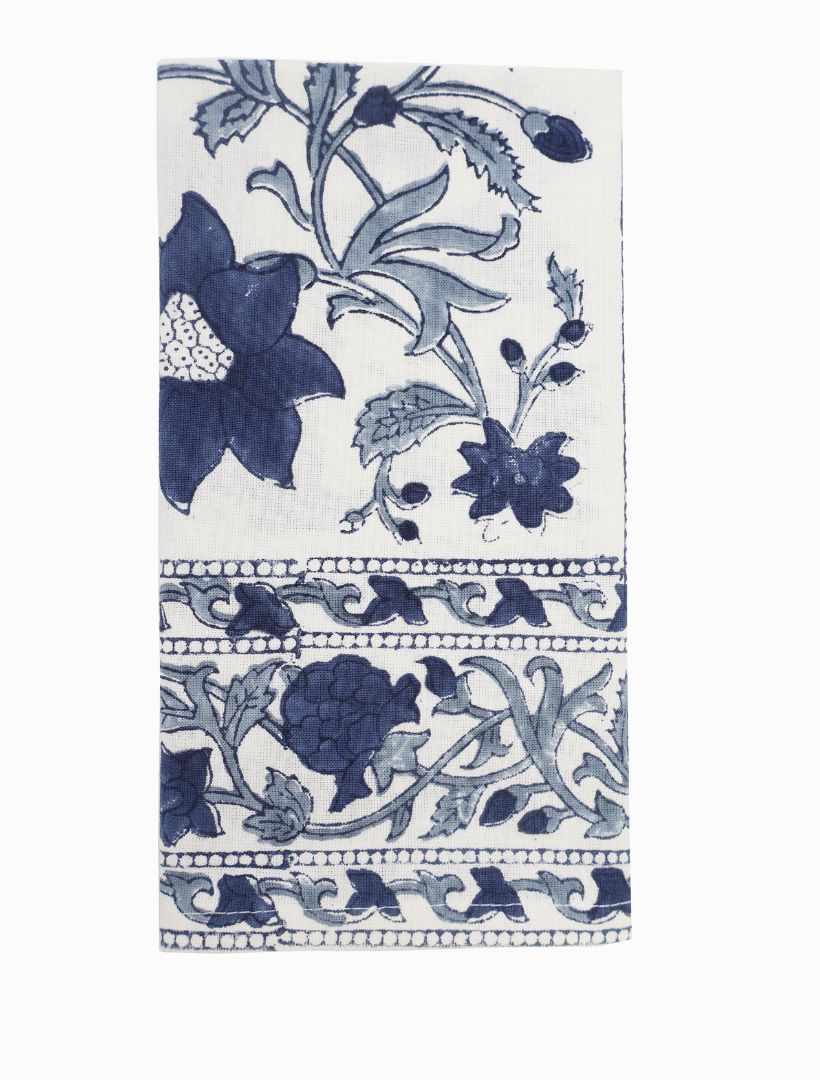 Front view - folded navy floral cotton napkin